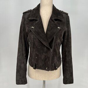 Blank NYC Womens Suede Cropped Moto Jacket Size S Dark Grey Biker No Belt FLAWS